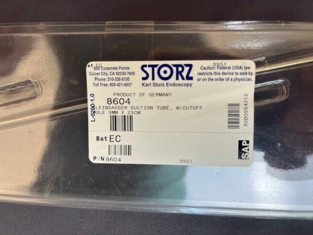 Karl Storz 8604 Kleinsasser Suction Tube s cut off hole 3mm x 23cm "brand new"