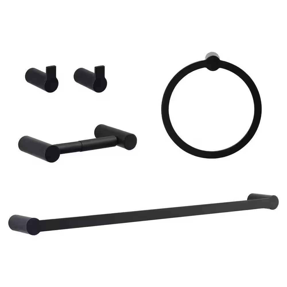 Aluminum 5 -Piece Bath Hardware Set with 2-Towel Hooks, Toilet Paper Holder, Tow