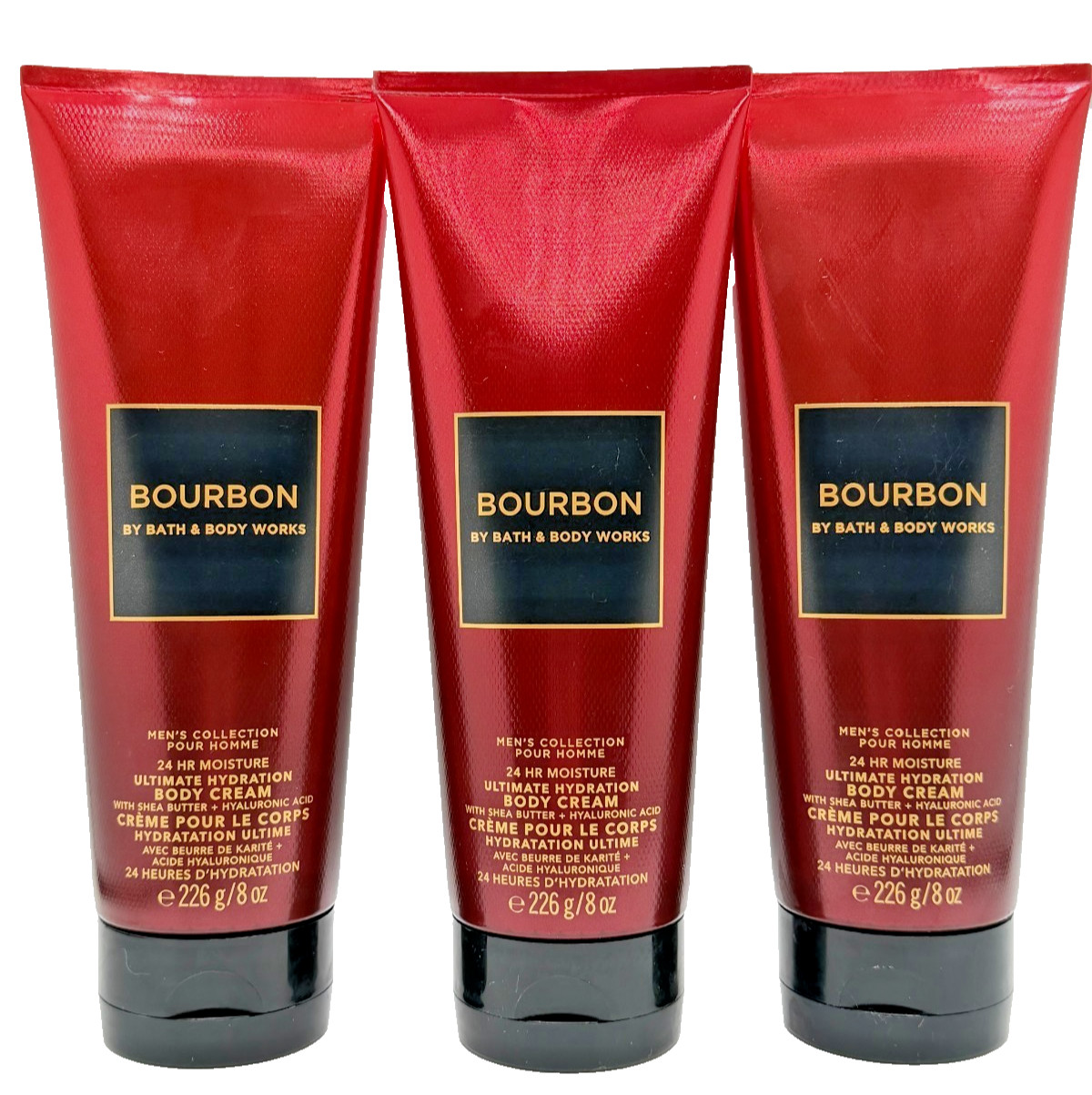 NEW Bath & Body Works Lot of 3 Tubes Bourbon Men's Hydrating Body Cream 8 oz