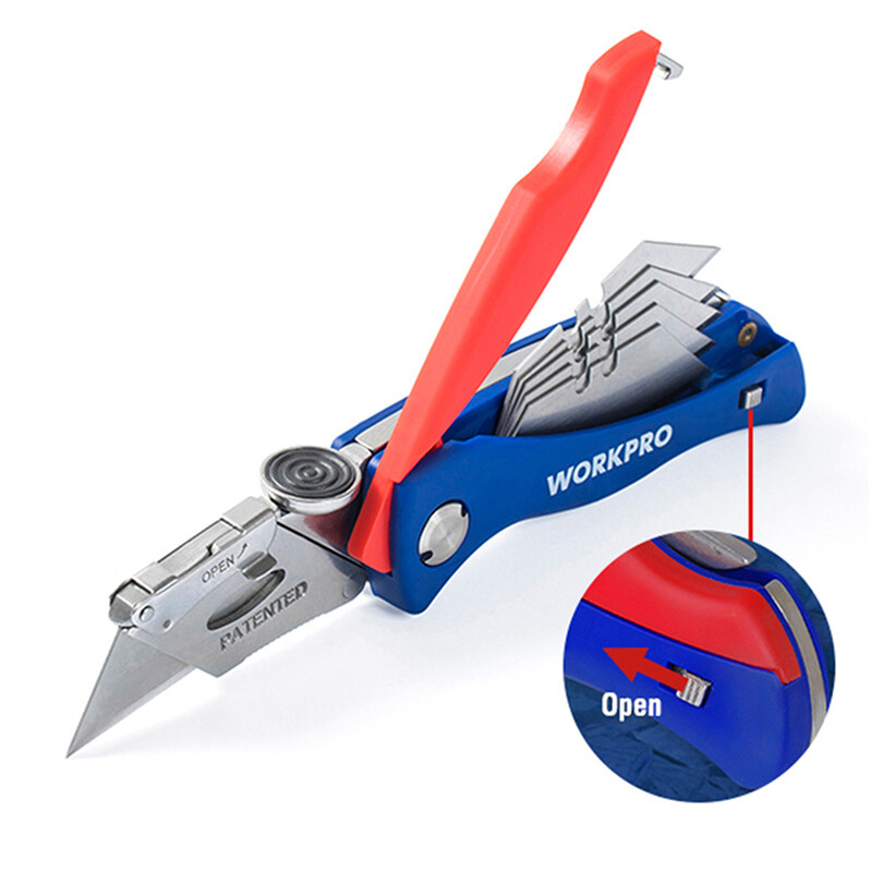 WORKPRO Folding Utility Knife Box Cutter Quick-Change Blade w/ 5PCS Extra Blades