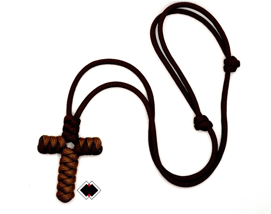 550 paracord adjustable cross necklace - browns - handmade in USA