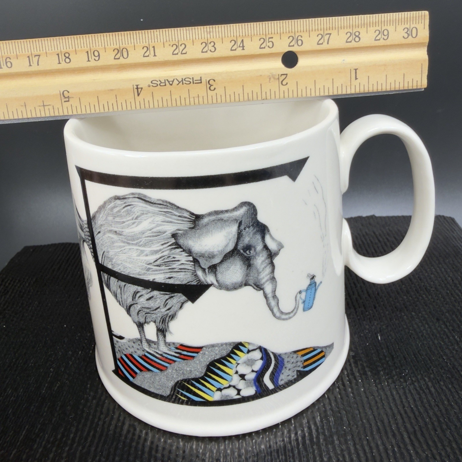 FLORENCE BALDUCCI for Anthropologie Ceramic Mug Cup Monogram E Elephant Pattern