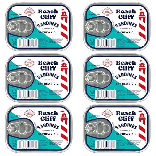 Wild Caught Sardines in Soybean Oil 3.75 oz Can 13g Great for Pasta Pack of 6