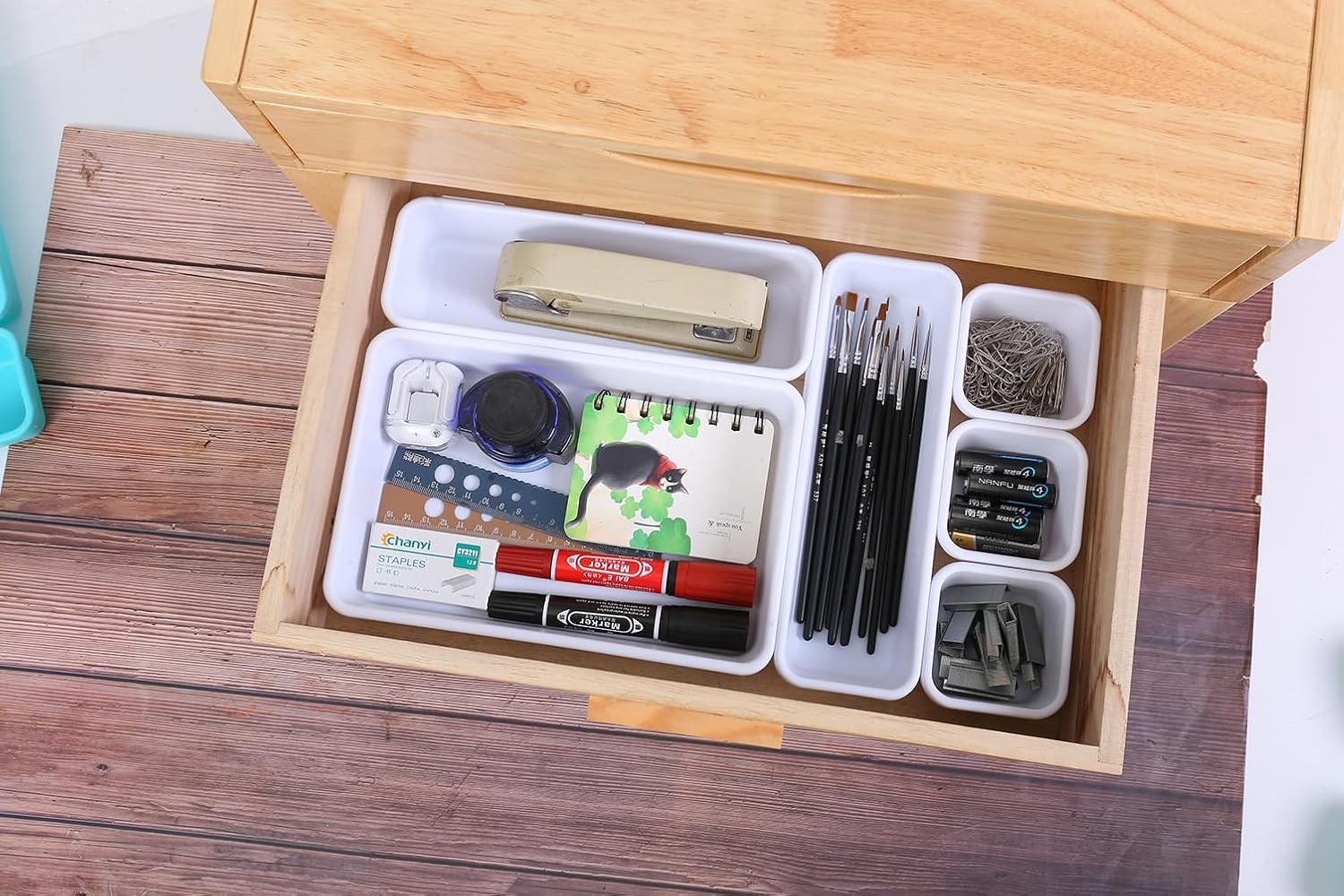 15 Piece White Interlocking Desk Drawer Organizer Separator System for Office