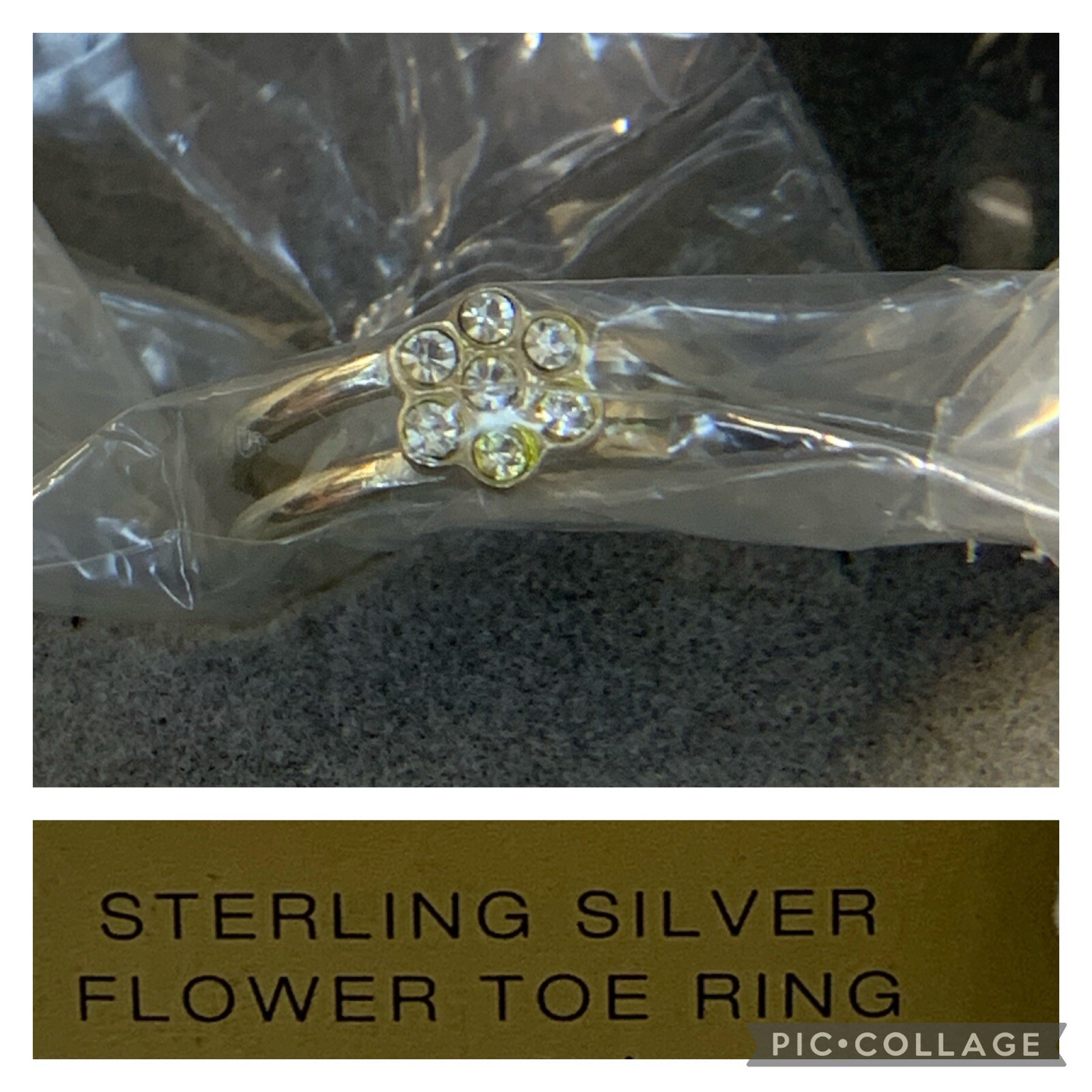 Sterling Silver Toe Ring Crystals Flower 925 Adjustable SEALED Avon 1999