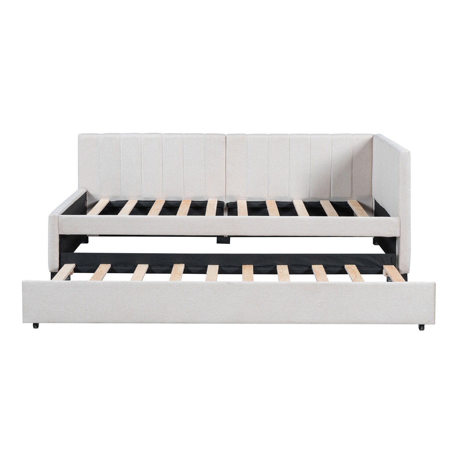 Twin Size Daybed with Pull-Out Trundle Linen Upholstered Bed Frame Sofa Bed US