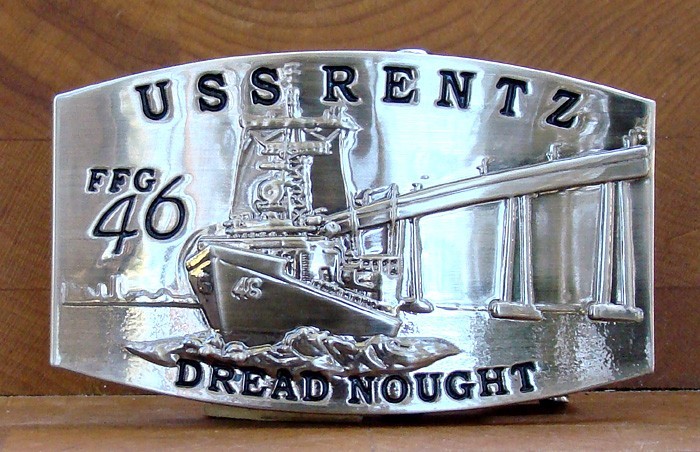 USS Rentz (FFG-46) Crew Belt Buckle "Dread Nought"  Antique Silver