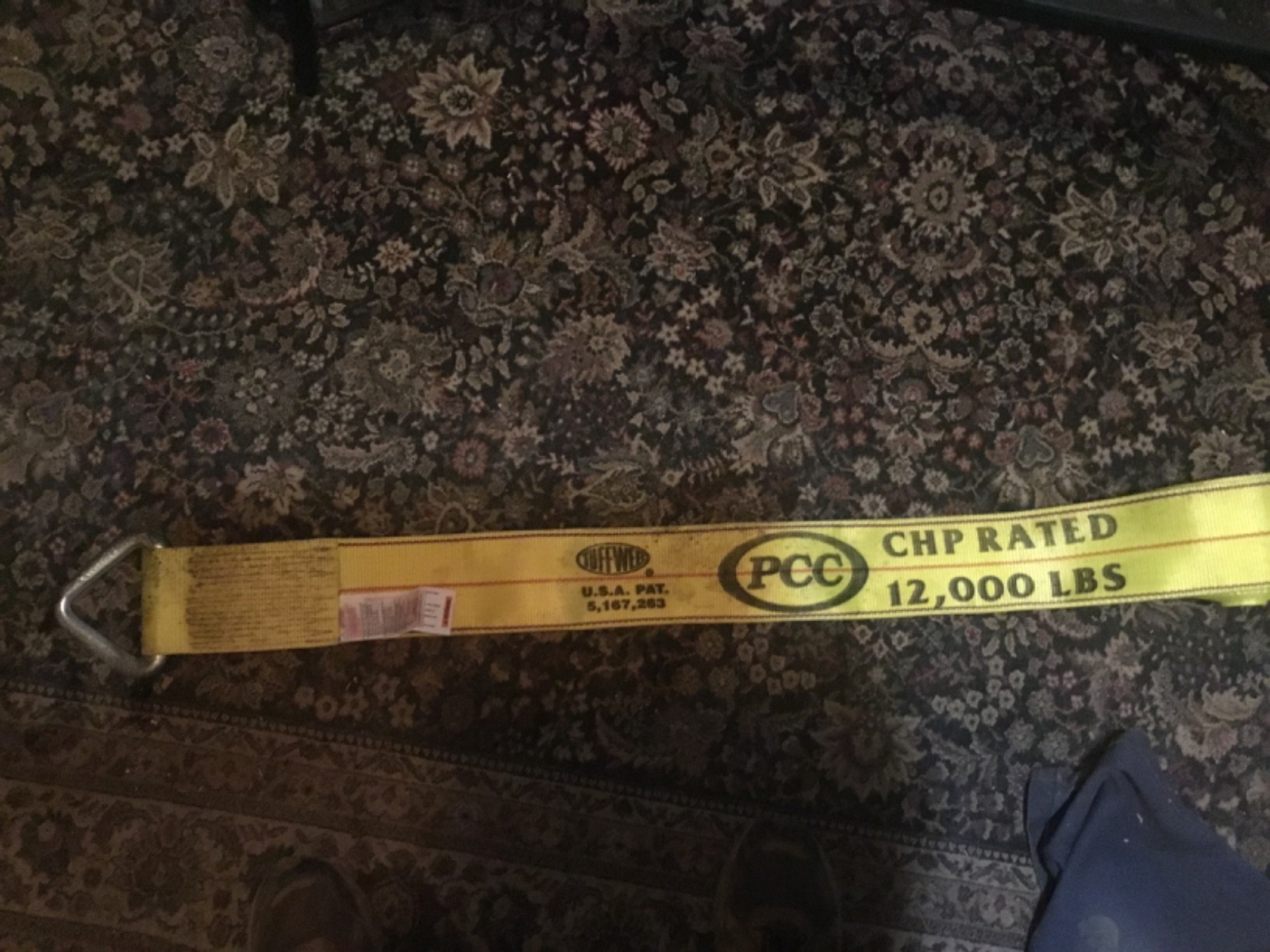 30' x4" winch-strap flat for flatbed with d ring, 12,000#, yellow. Load strap.