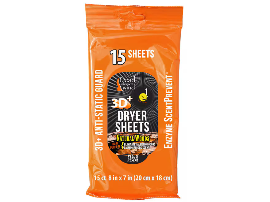 Dead Down Wind Scent Elimination Dryer Sheets Natural Woods Scent Pack of 15