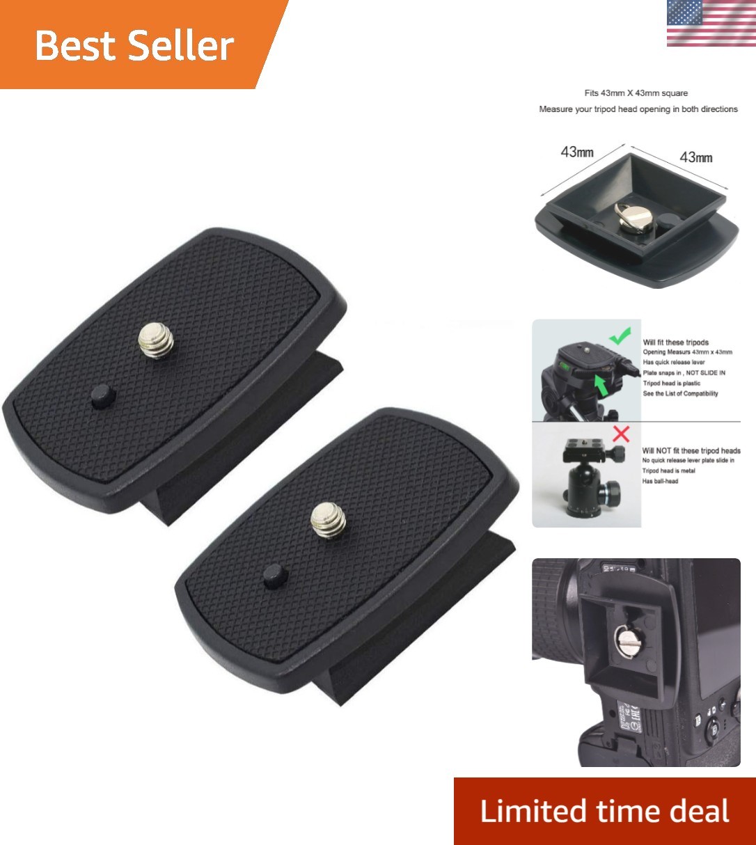 Versatile 2-Pack Tripod Quick Release Mounts - Enhance Your Photography Gear