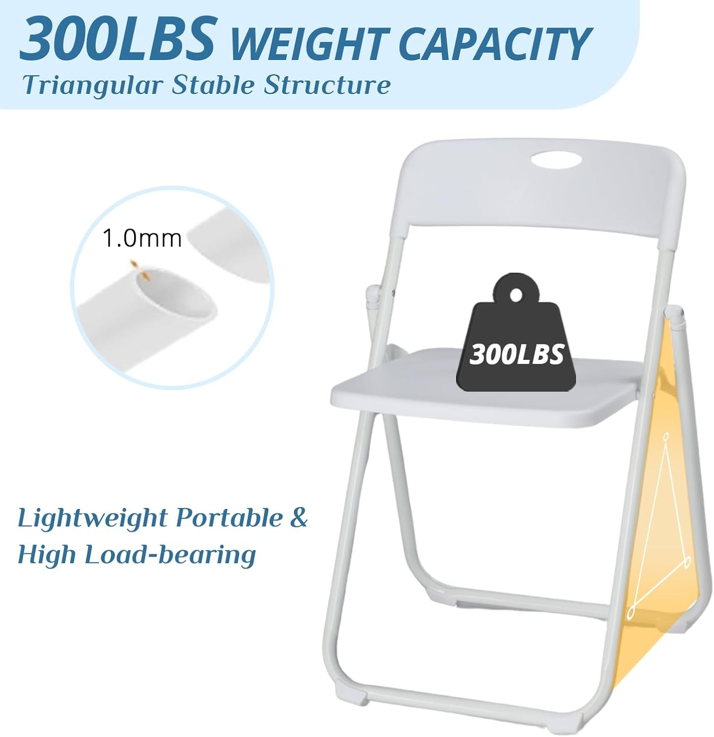 6Pcs Folding ,300LBS Lightweight Foldable Plastic Chair, Reinforced Metal Frame