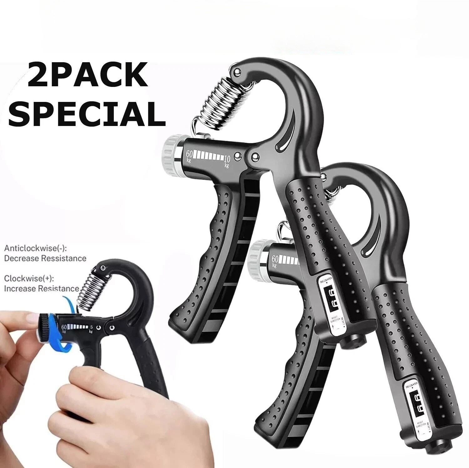 2Pack Hand Grip Strength Power Trainer Gripper Strengthener Adjustable Exerciser