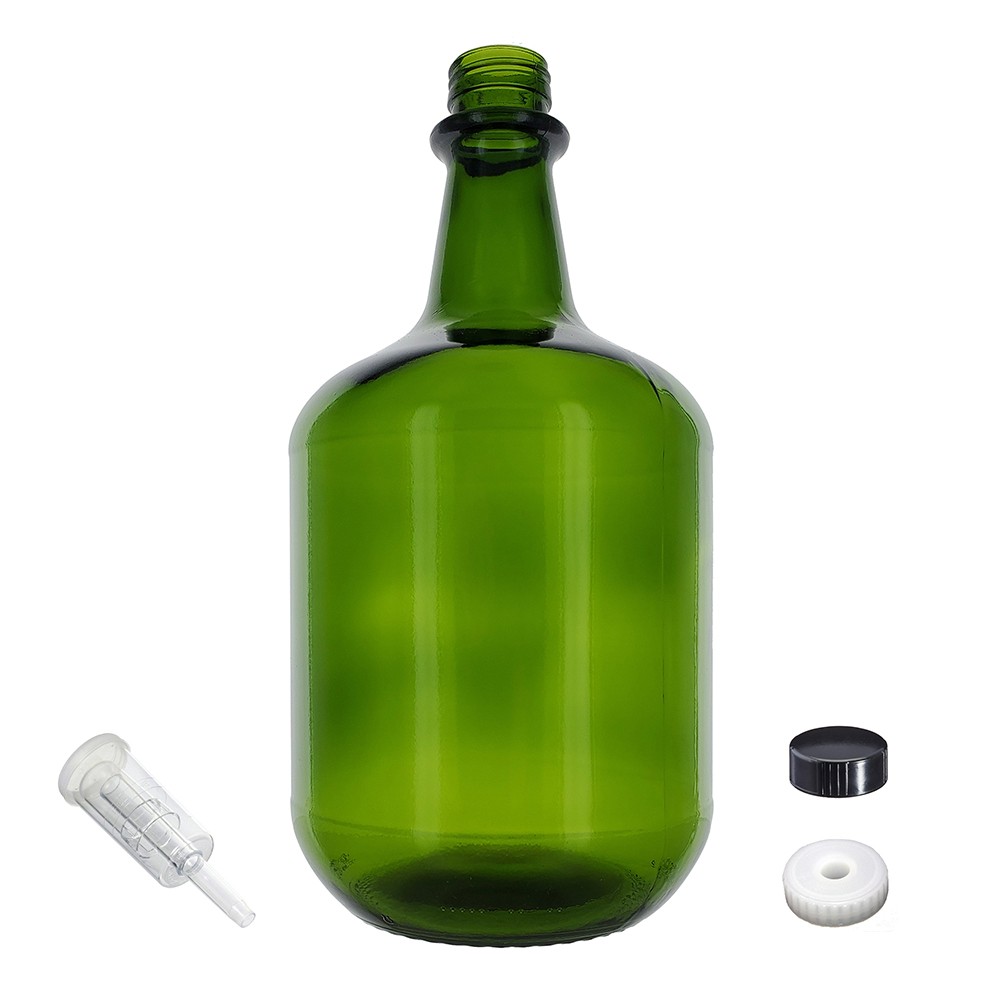 3L Jug Champagne Green - White Cap with Hole, Econo Three-Piece Airlock, and