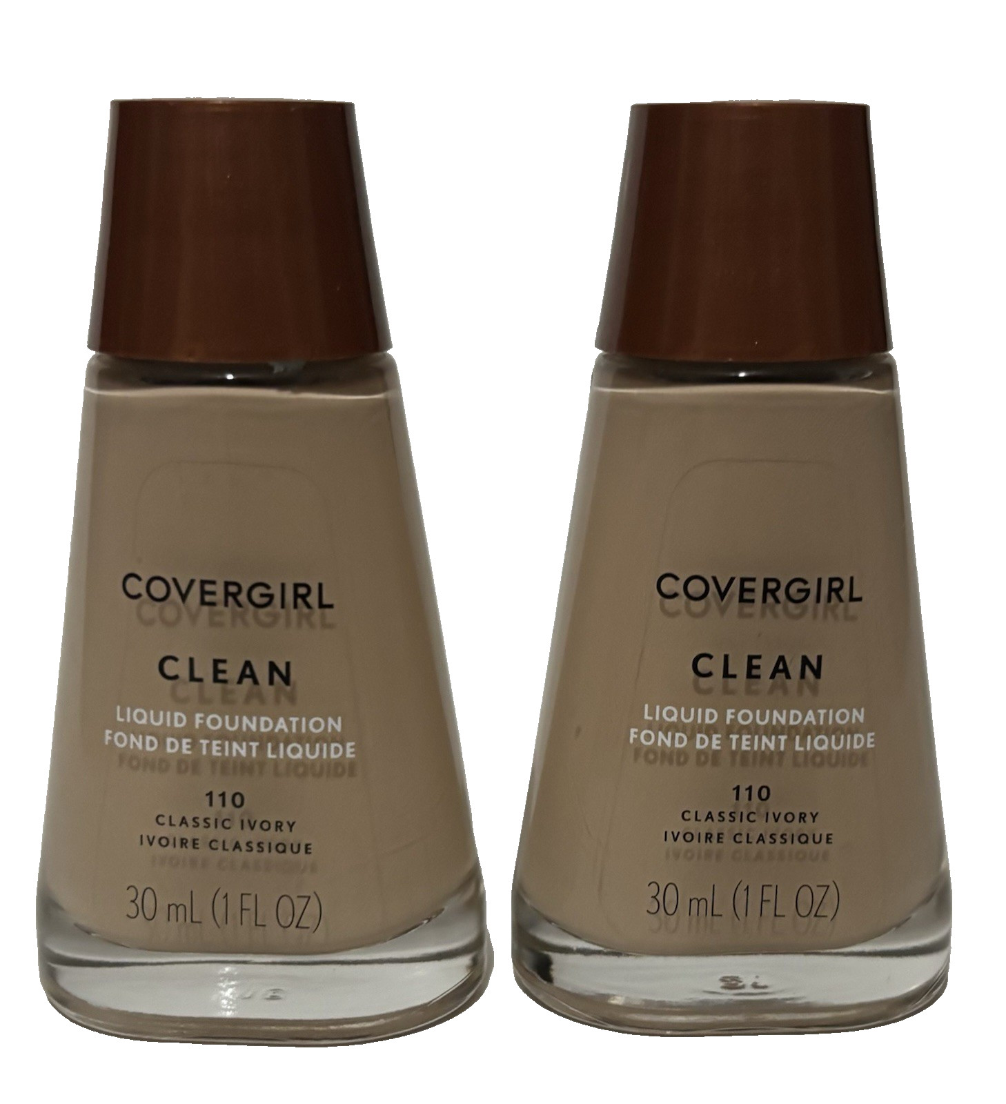 2 Covergirl Clean Liquid Foundation 110 Classic Ivory Natural - New Sealed