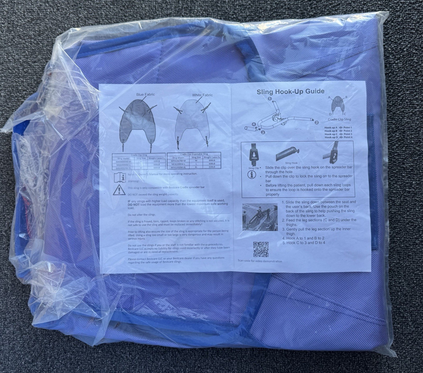 BESTCARE SL-MAA400M-XL ARGO CRADLE CLIP SLING XL UP TO 600 LBS. NEW