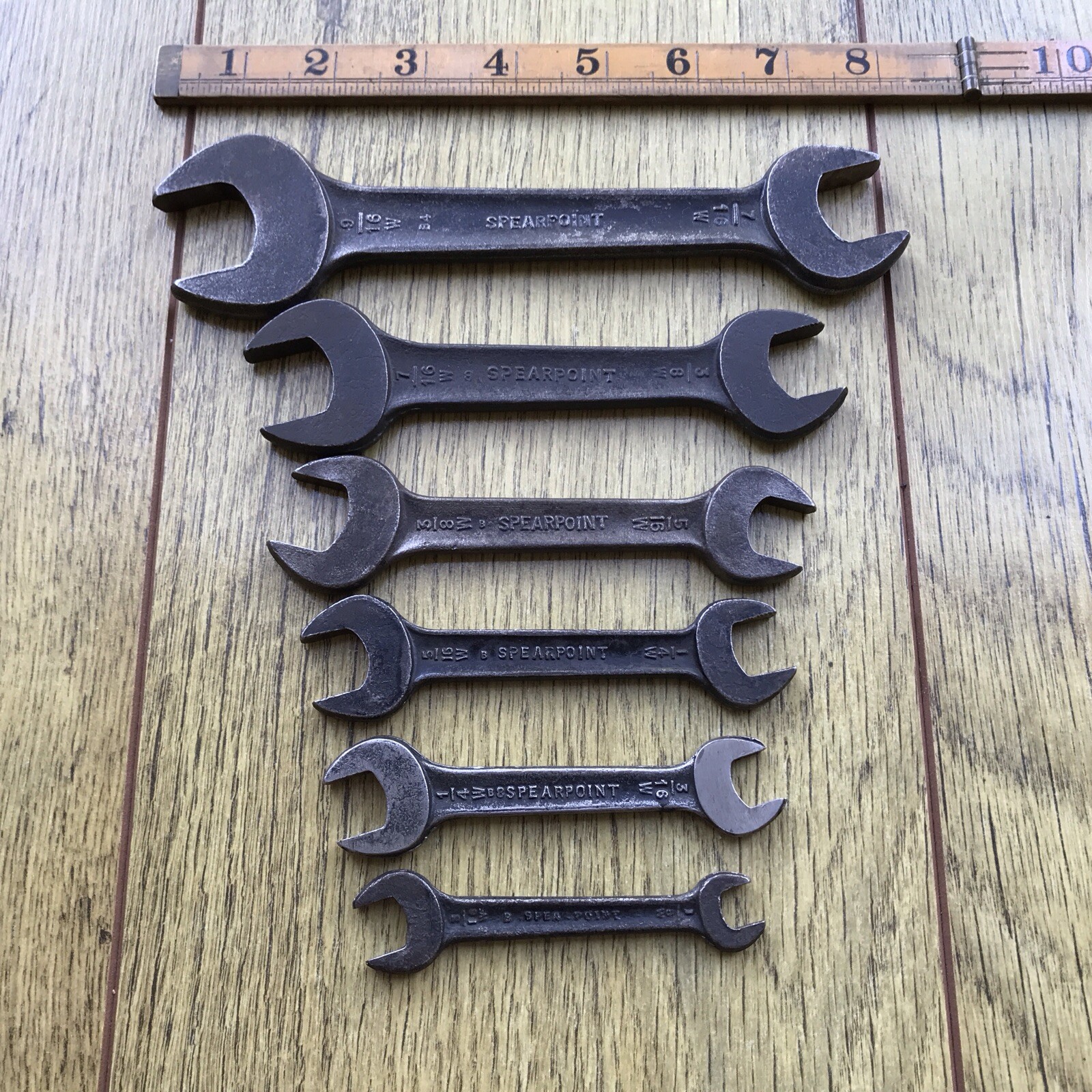 6 Vintage Spearpoint Whitworth Spanners 9/16" to 1/8"W. No 4.