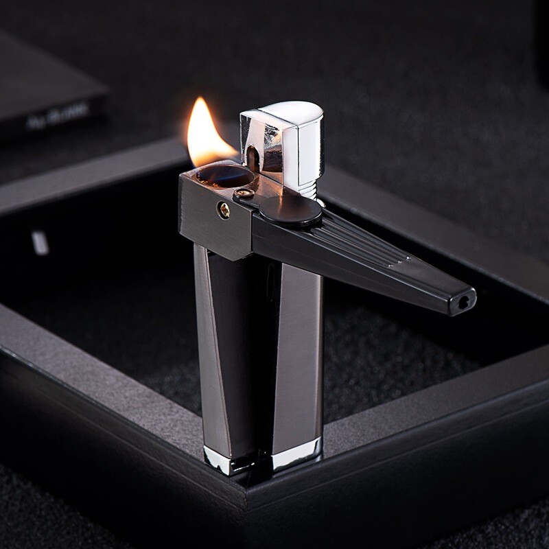 Foldable Metal Lighter Pipe Combination Portable Smoking Lighter Black 2 in 1