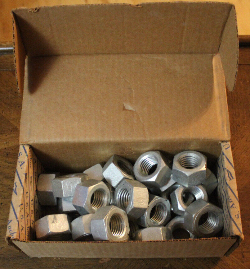22 Piece 1" Zinc Plated Steel Hex Nuts USA Grade 2