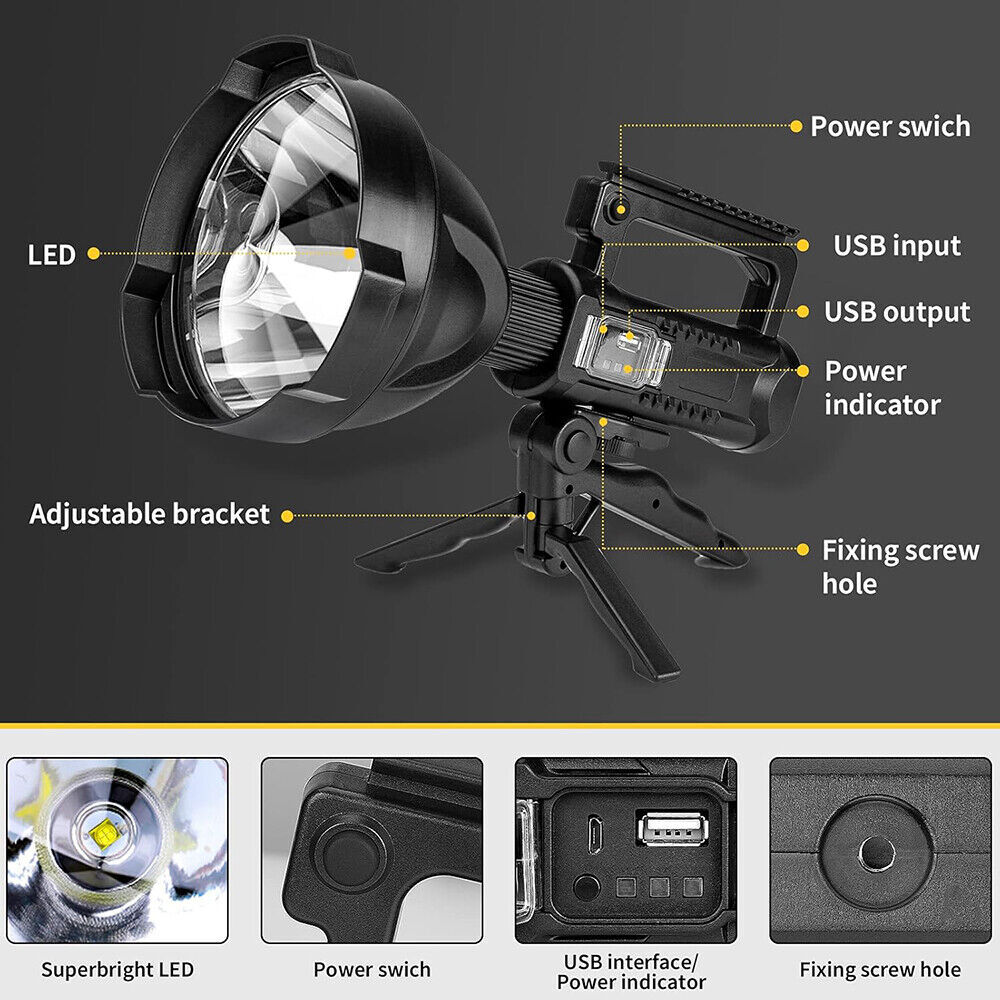 Rechargeable Spotlight 9000000 Lumens Handheld Hunting Flashlight Led Spot light