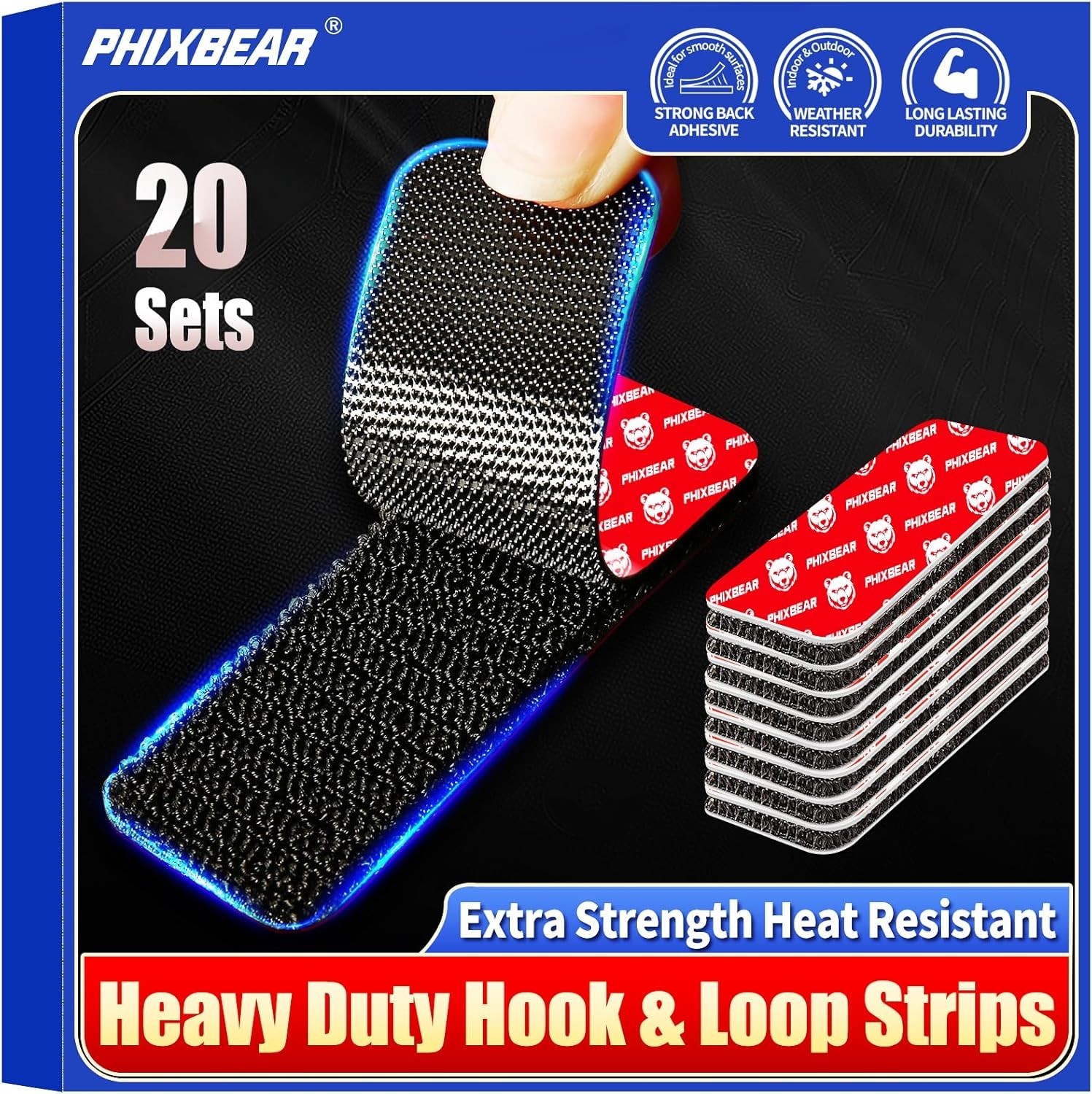 20 Sets Super Adhesive Hook and Loop Strips Heavy Duty, Heat Resistant Waterp...