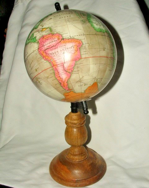 14"T Desk Tabletop WORLD GLOBE Rotates Decorative Decor Easy to Read WOOD STAND