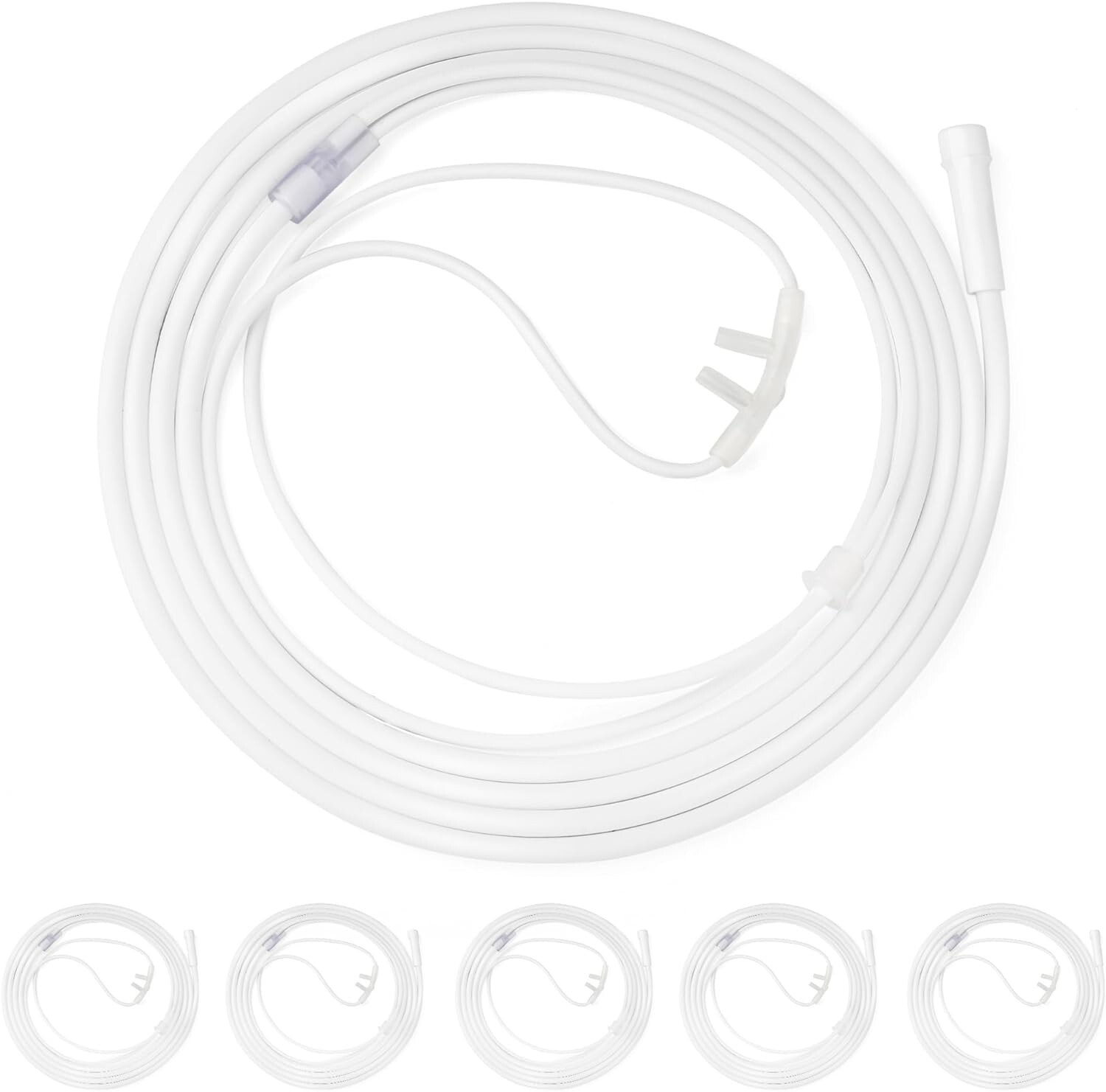 MSS 5-Pack Soft Nasal Oxygen Cannulas - Adult, 7ft Tubing, Comfort Fit, Clear