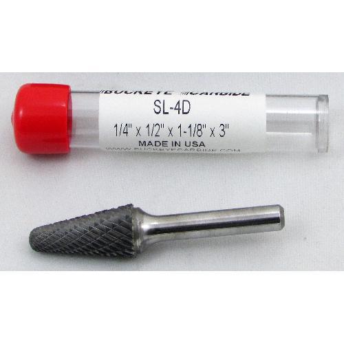 Carbide Burr (SL-4D) 14° Cone Radius End - Double Cut - 1/4 x 1/2 x 1 1/8 x 3