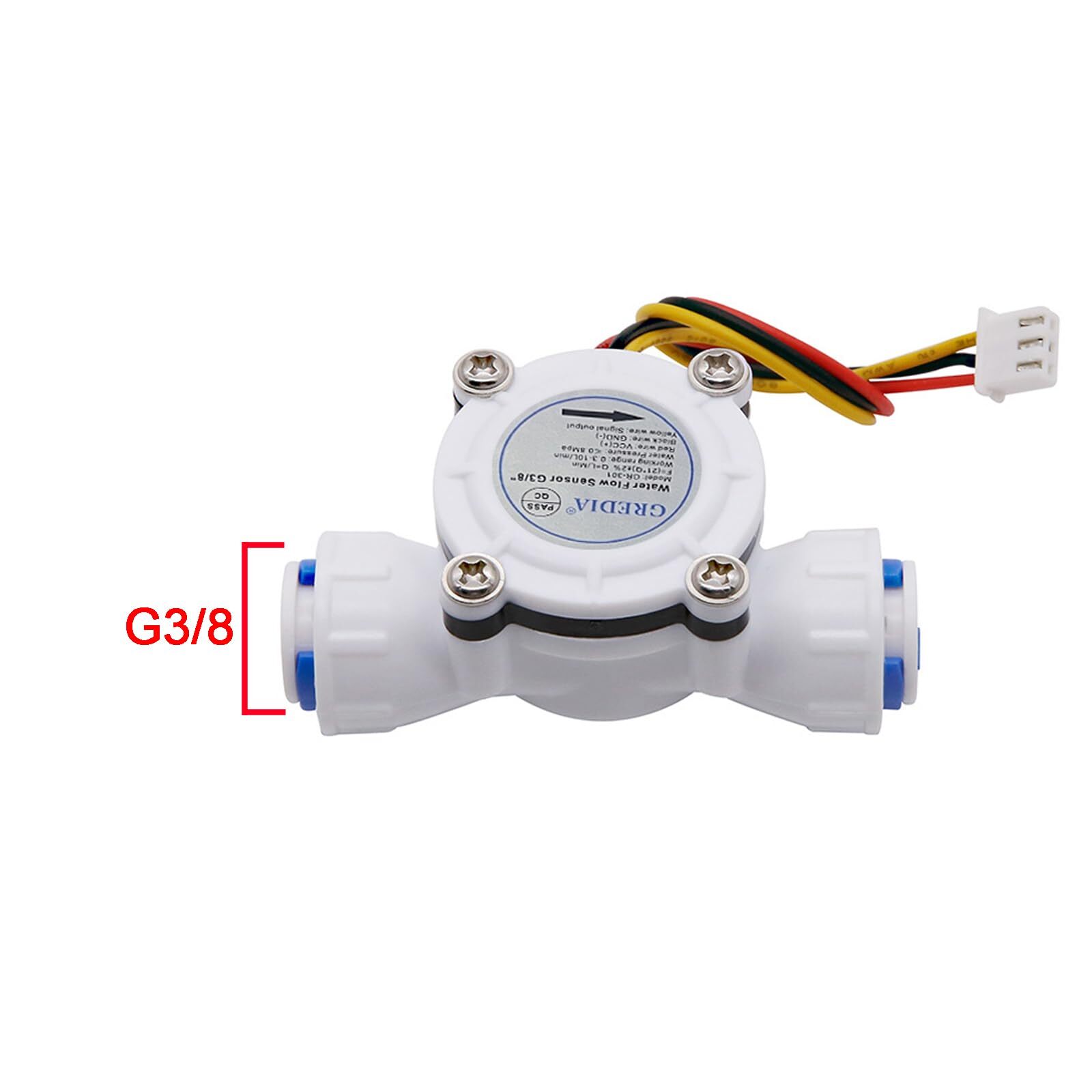 3/8" Quick Connect Water Flow Sensor Hall Effect Flowmeter 0.3-10L/min