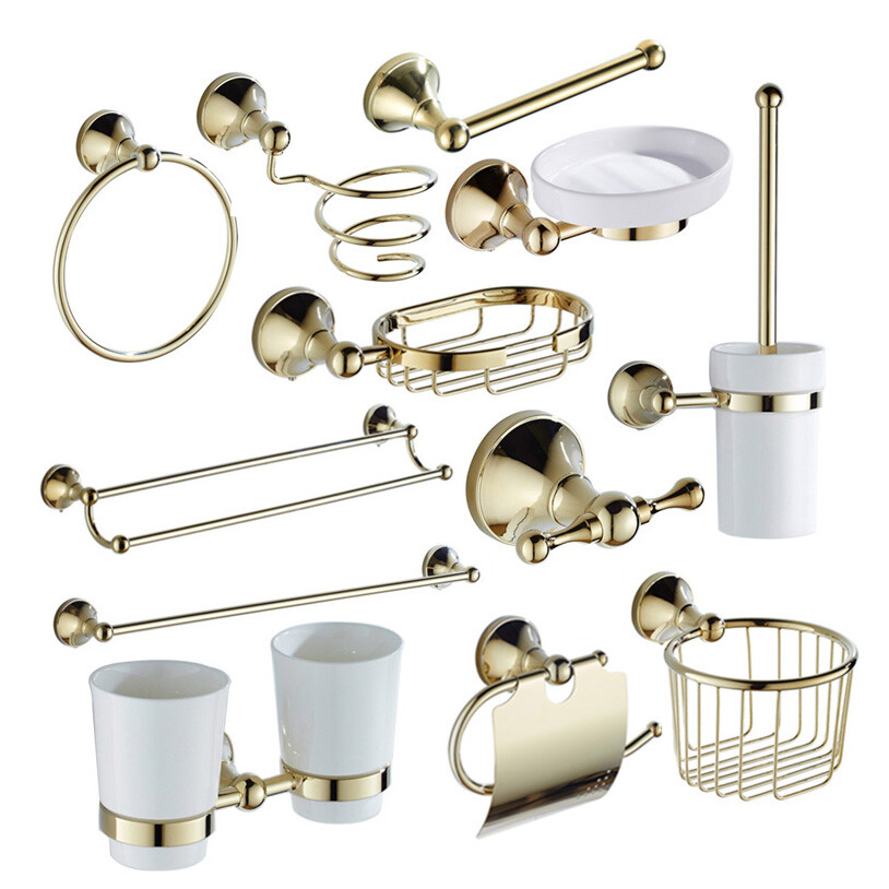 Luxury Gold Color Brass Bathroom Accessories Set Bath Hardware Towel Bar szh114