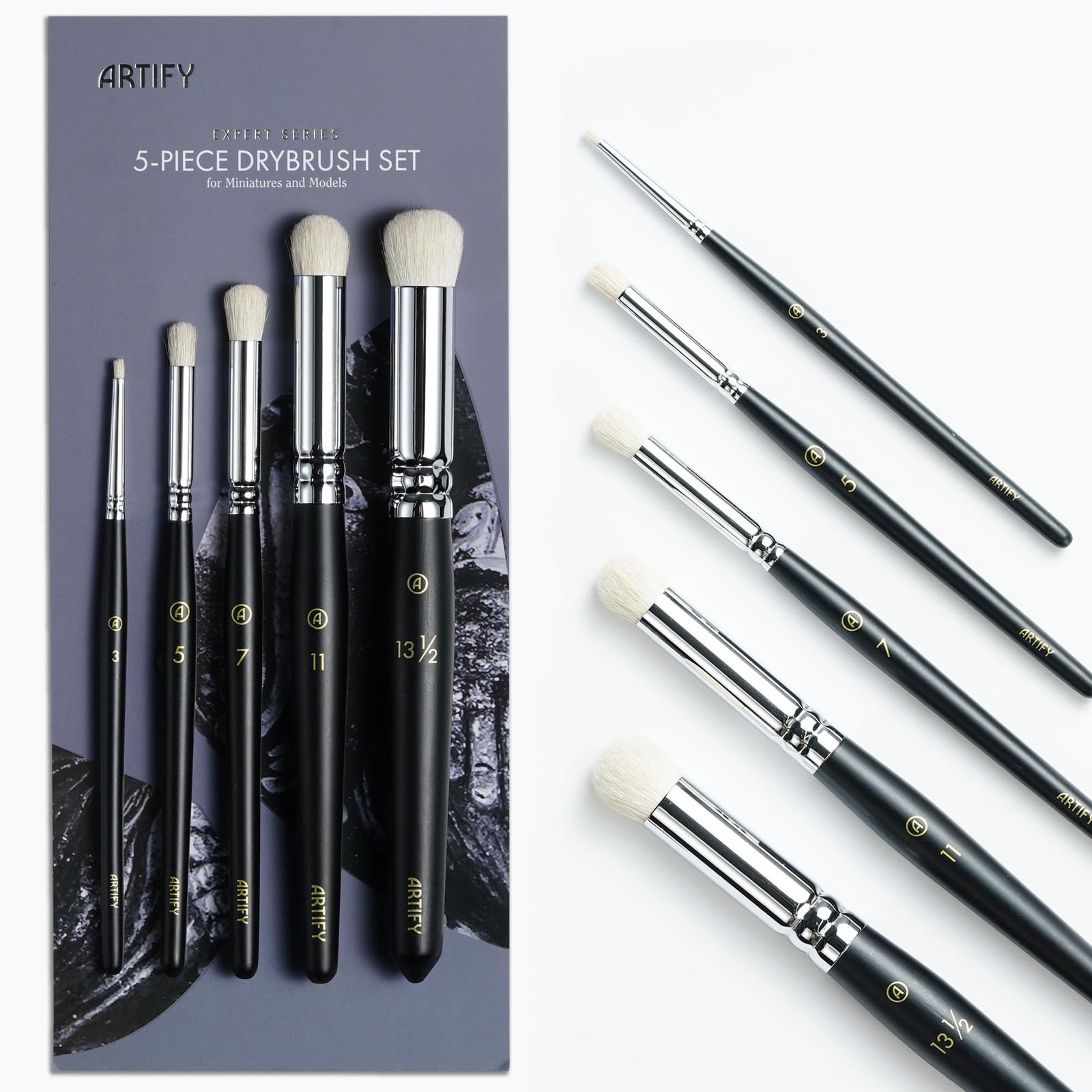 ARTIFY Drybrush Set of 5 Sizes: Expert Series Dry Brush for Effortless Miniat...