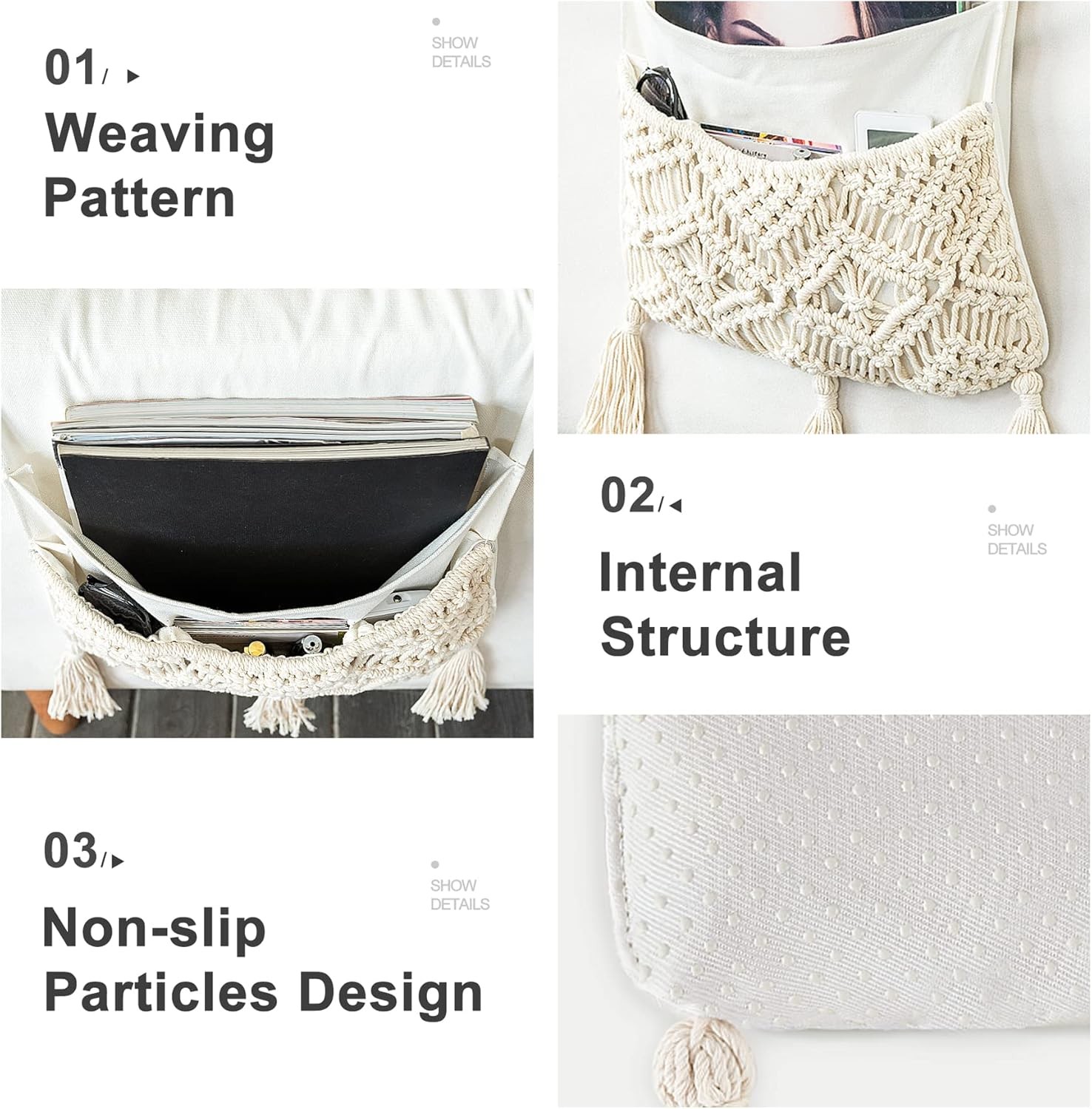 Mkono Macrame Armchair Caddy Boho 4 Pockets for Couch