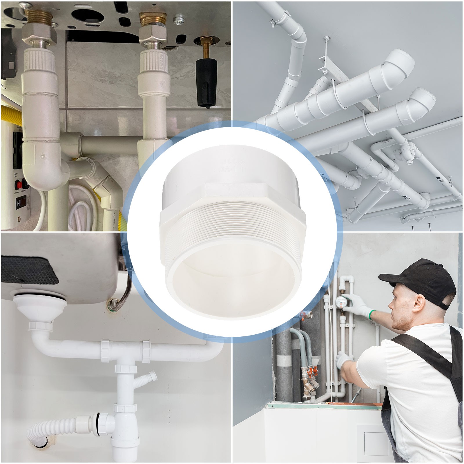 2 Pcs Union PVC Pipe Fitting 4" Male Adapter Thread Connector, White