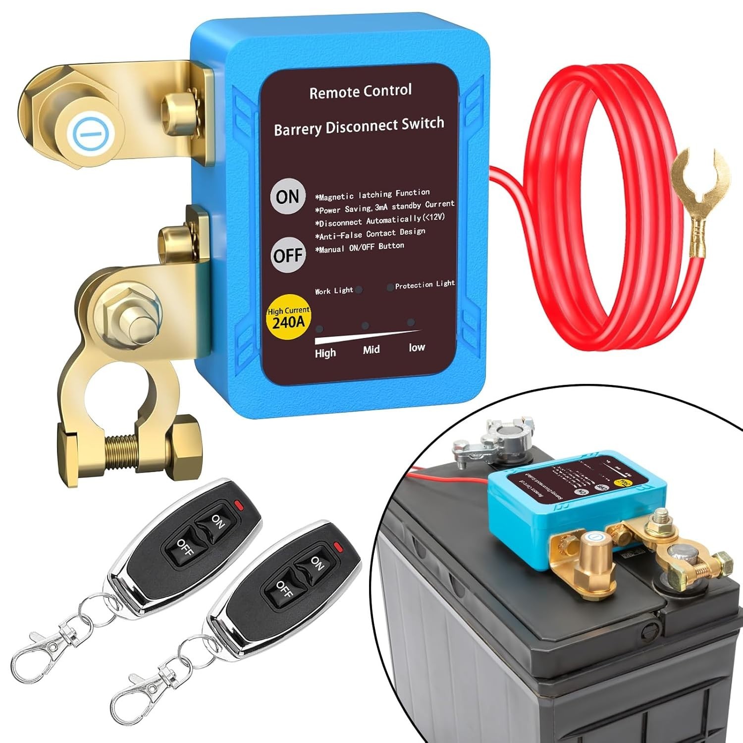 Remote Battery Disconnect Switch 12v, 240A, Upgrade Smart Voltage Car Kill Sw...