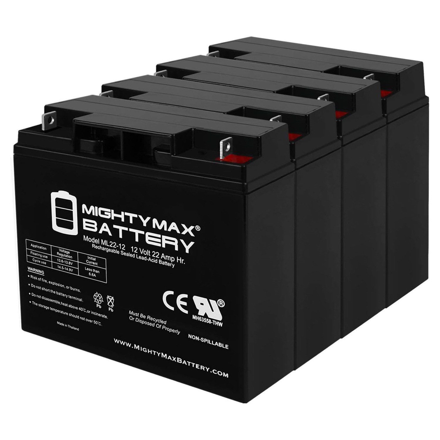 Mighty Max 12V 22AH SLA Battery Replacement for E-Wheels EW-36 - 4 Pack