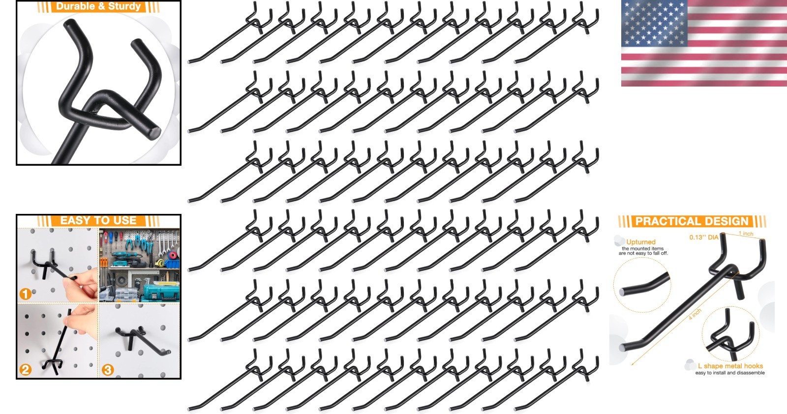 4 Inch Peg Board Pegs Stainless Steel Hooks 100 Pcs