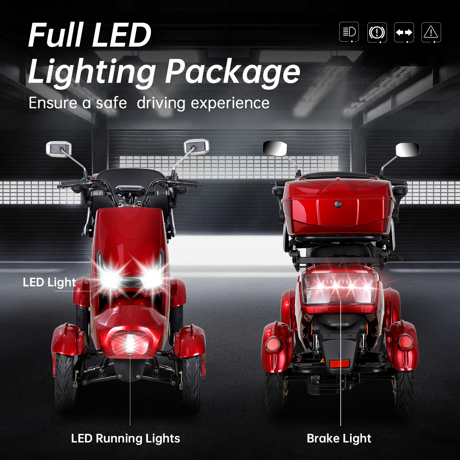 440lbs Mobility Scooter 31mi Range Full LED Safety Features
