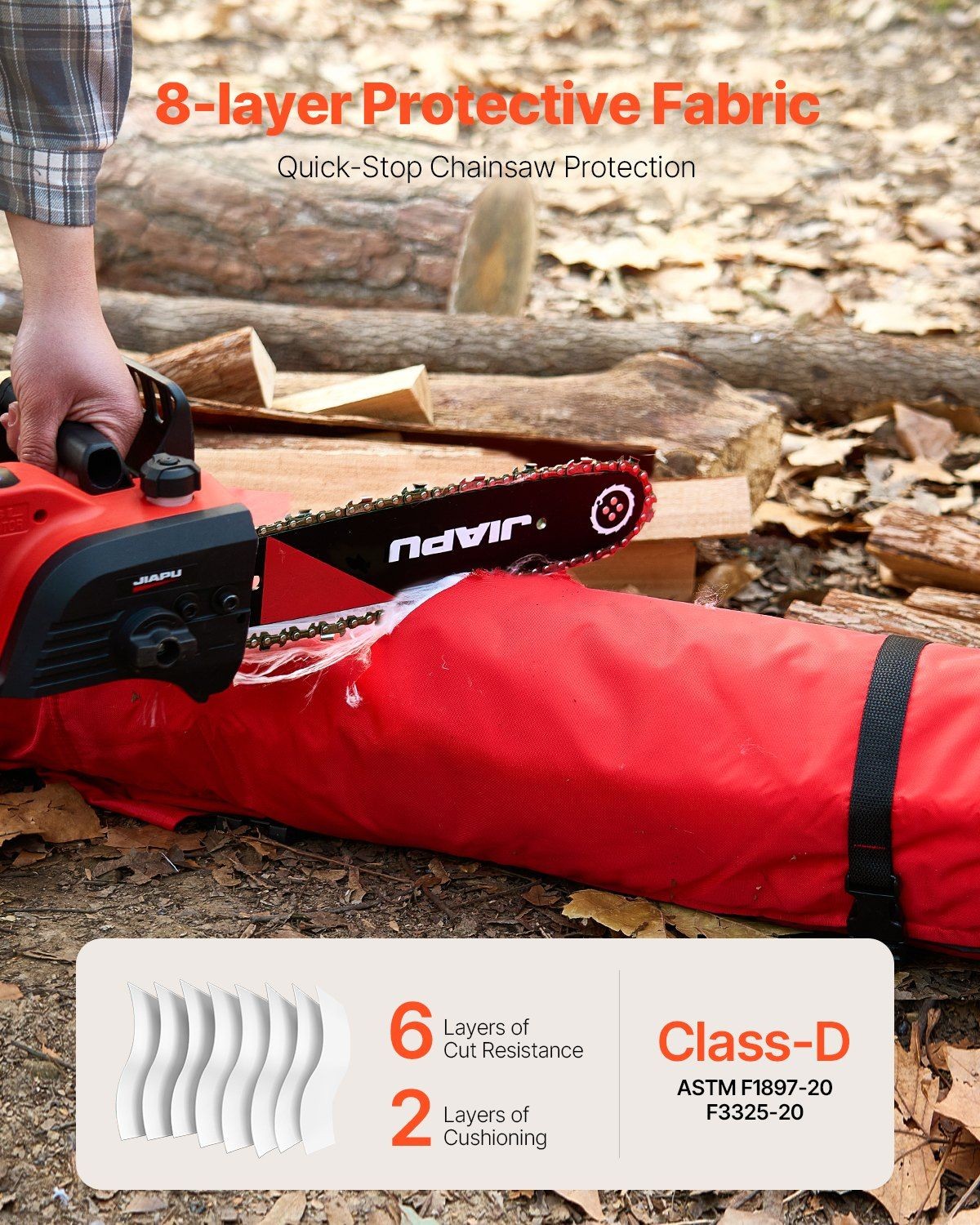 Chainsaw Chaps Wrap, 8 Layers, Class D, Adjustable Waist Belt, 420D Nylon