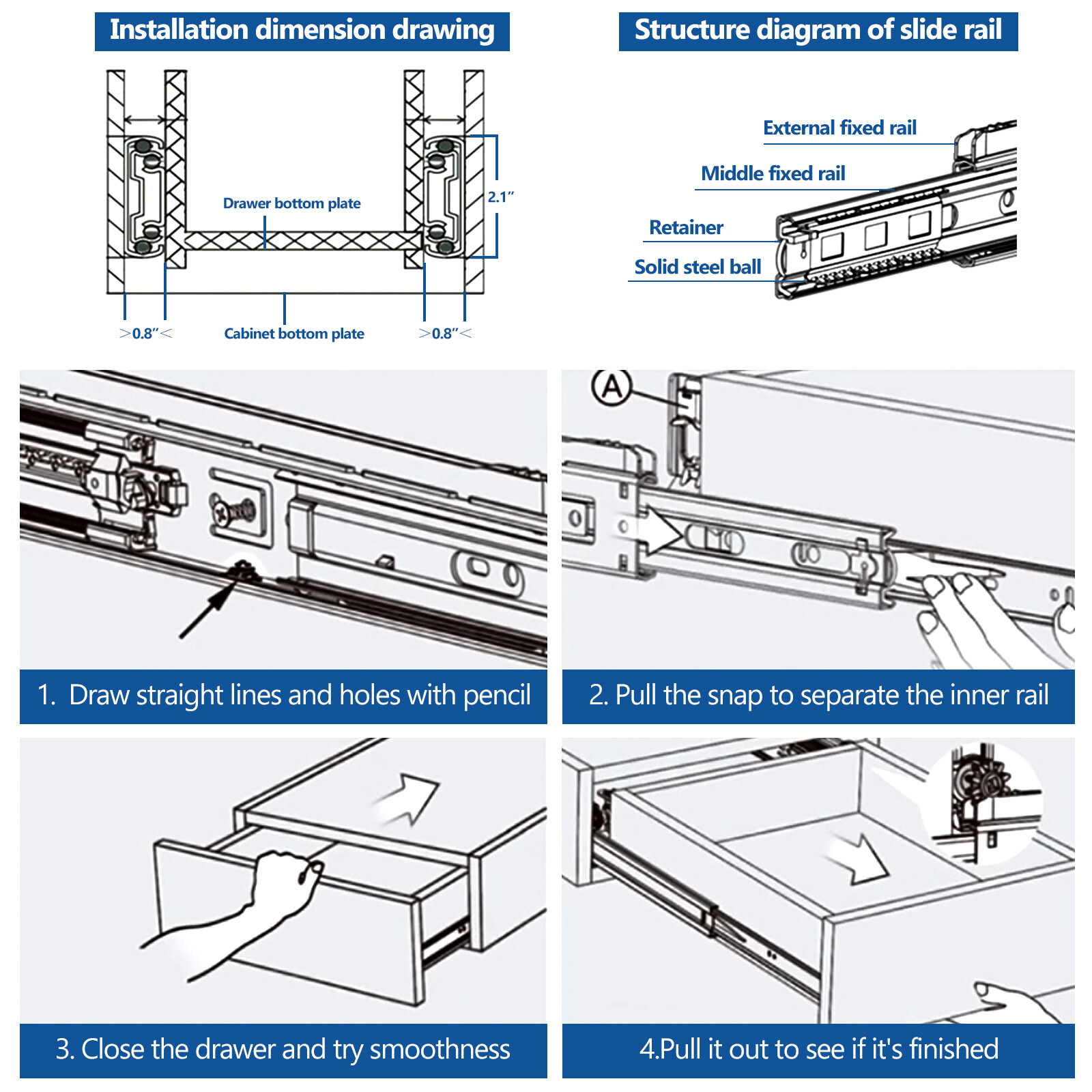 5 Pair Heavy Duty Drawer Slides Rail Full Extension Ball Bearing w/ Lock 14"-24"