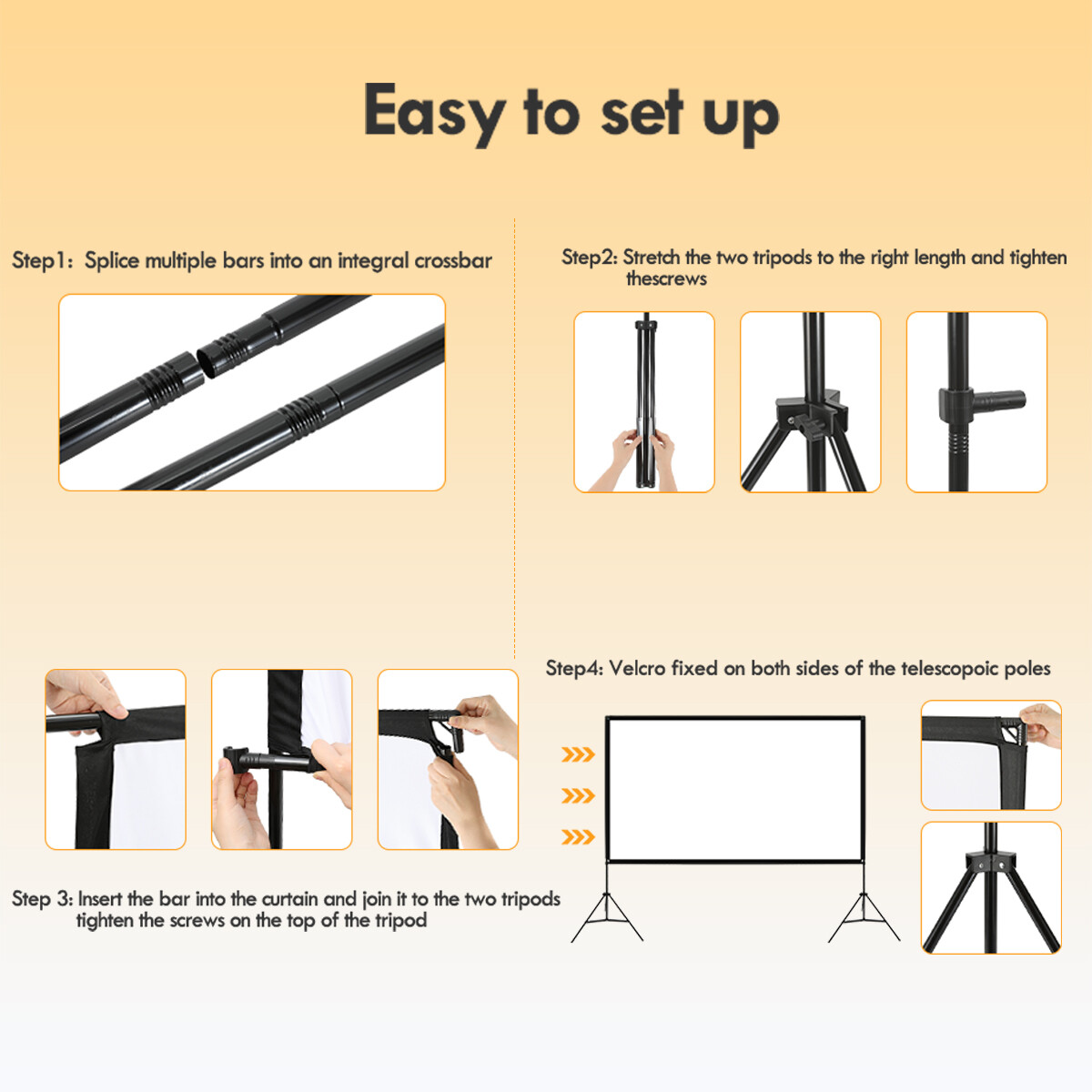 Outdoor Projector Screen with Stand 120 inch Foldable Projector Screen