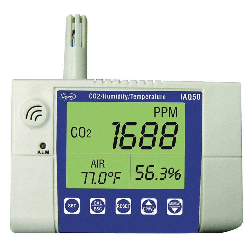 SUPCO IAQ50 Indoor Air Meter, 14 F to 140 F, LCD 4LWX7