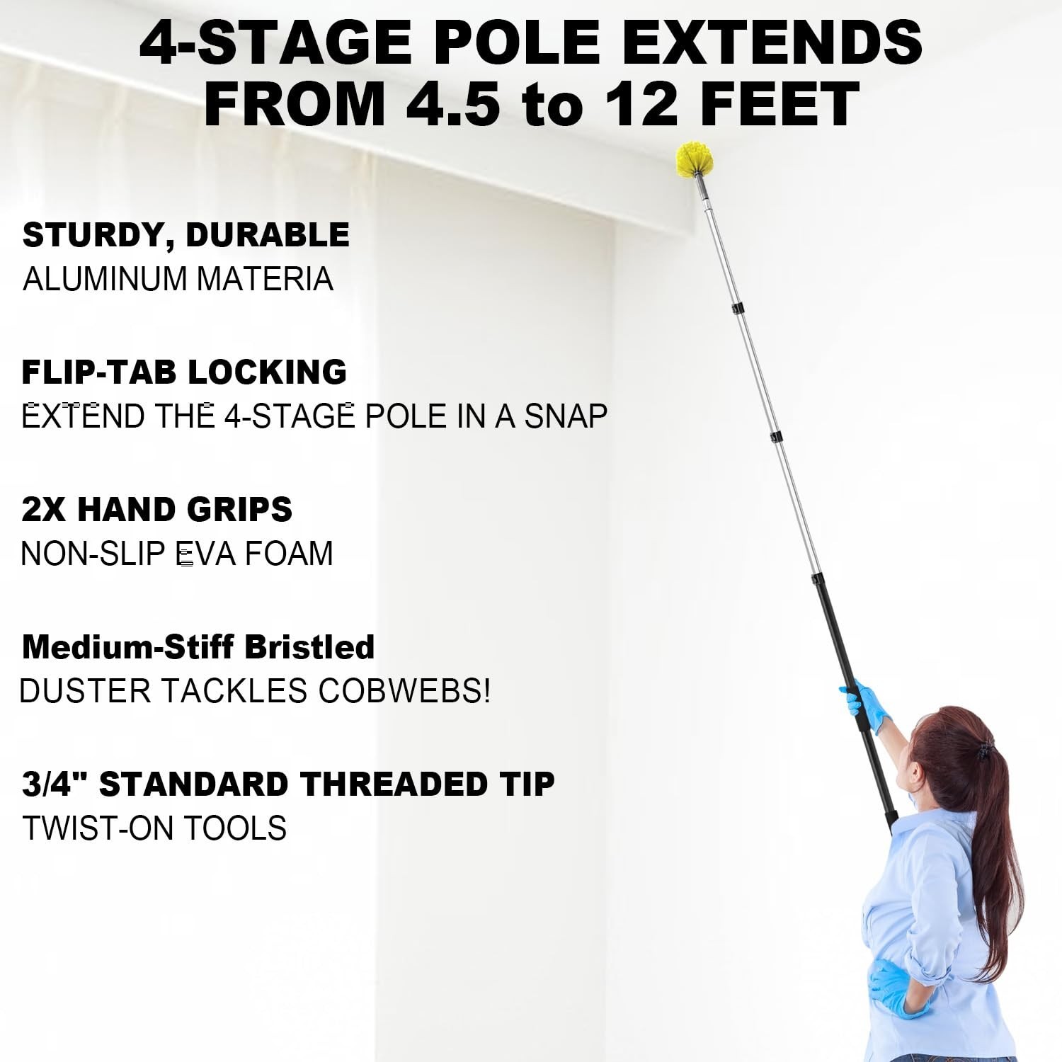 20 Foot Cobweb Duster with Extension Pole, 4-12ft Dusters for Cleaning with B...