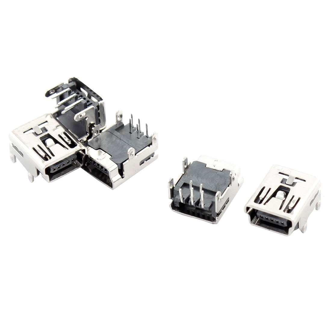 5 x Mini USB Type B Female Socket 5-Pin Right Angle DIP Jack Connector