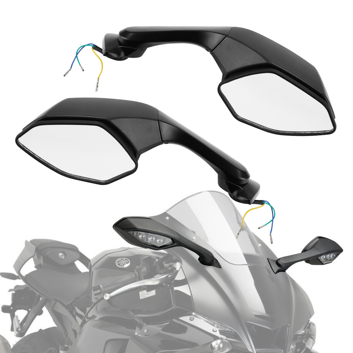 Rear View Mirrors LED Turn Signal Fit For Yamaha YZF R1 2015-2024 YZF R6 17-22