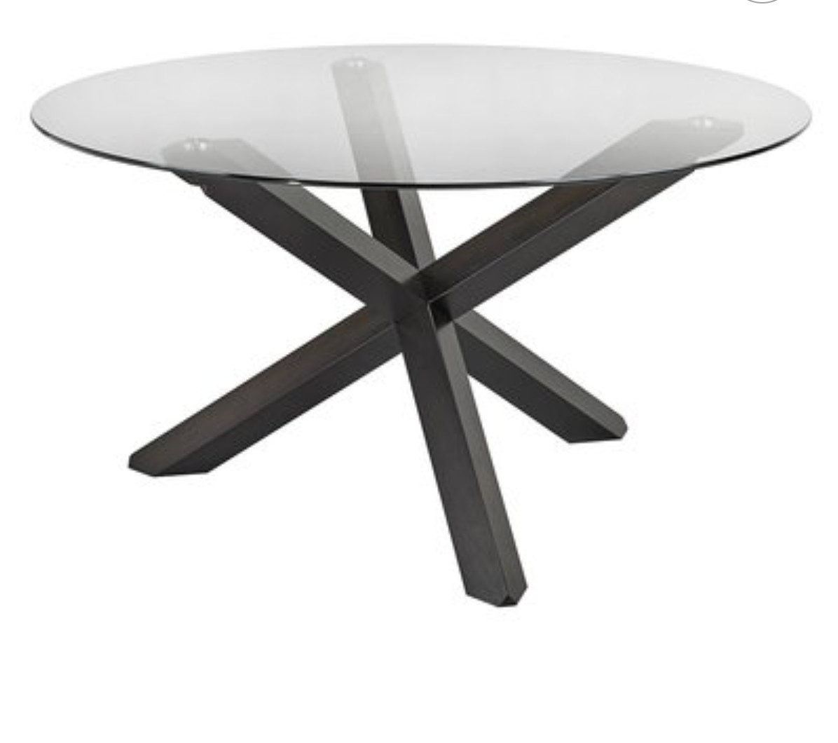 Round Glass Modern Dining Table with Wooden Geometric Base