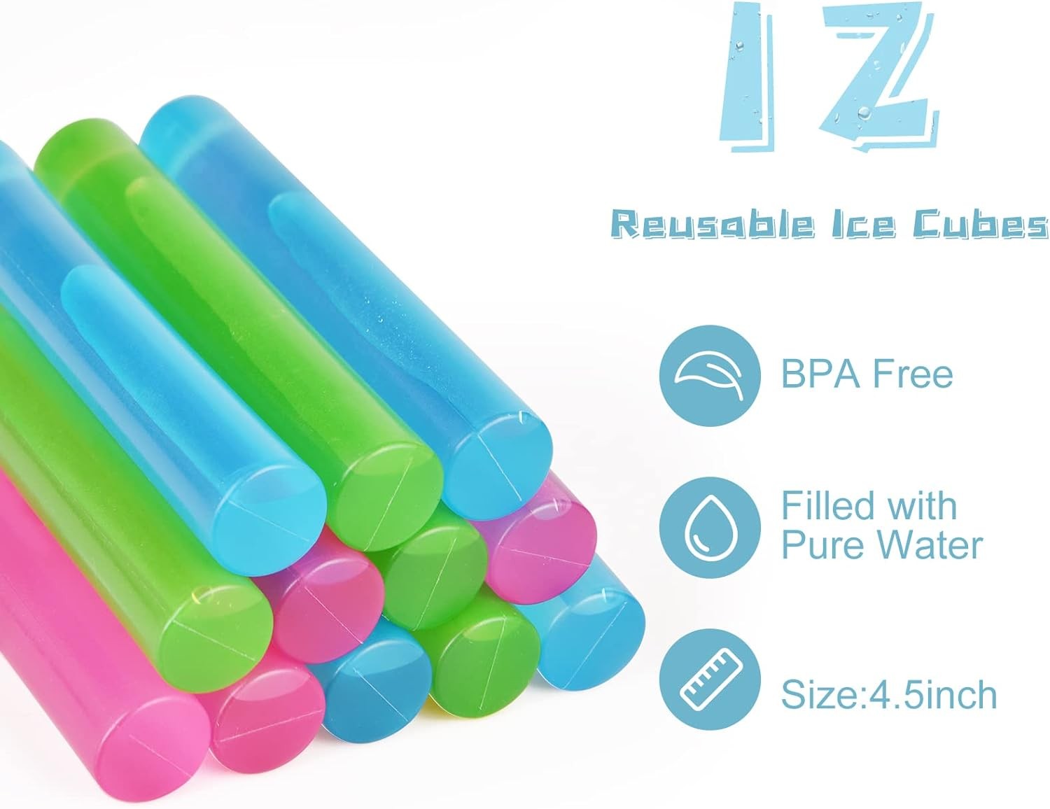 12 Pack Reusable Ice Cubes for Drinks, Quick Freeze 12Pack, Multicolor