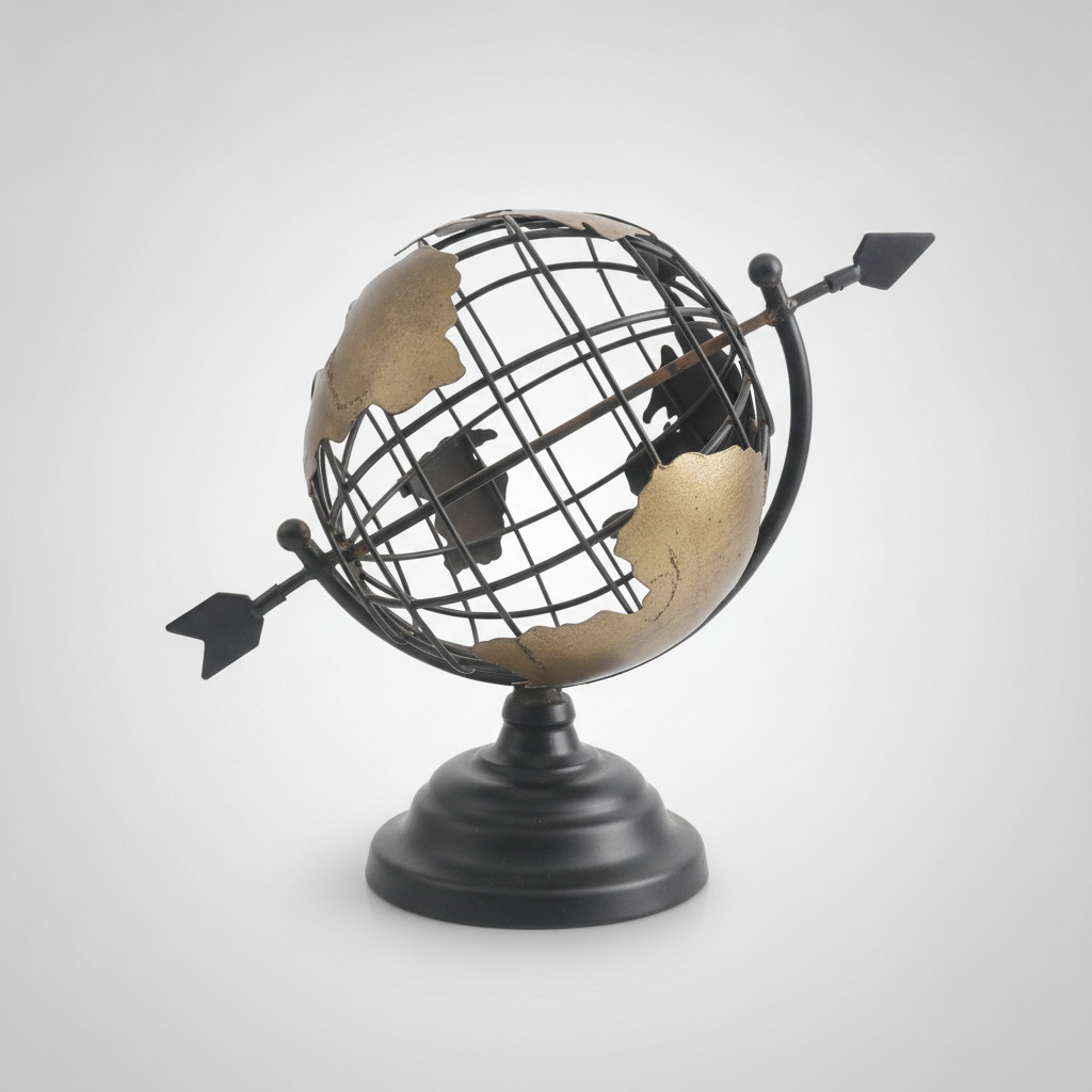 Decorative Metal World Globe Desk Ornament Industrial Style Brass Black Gift