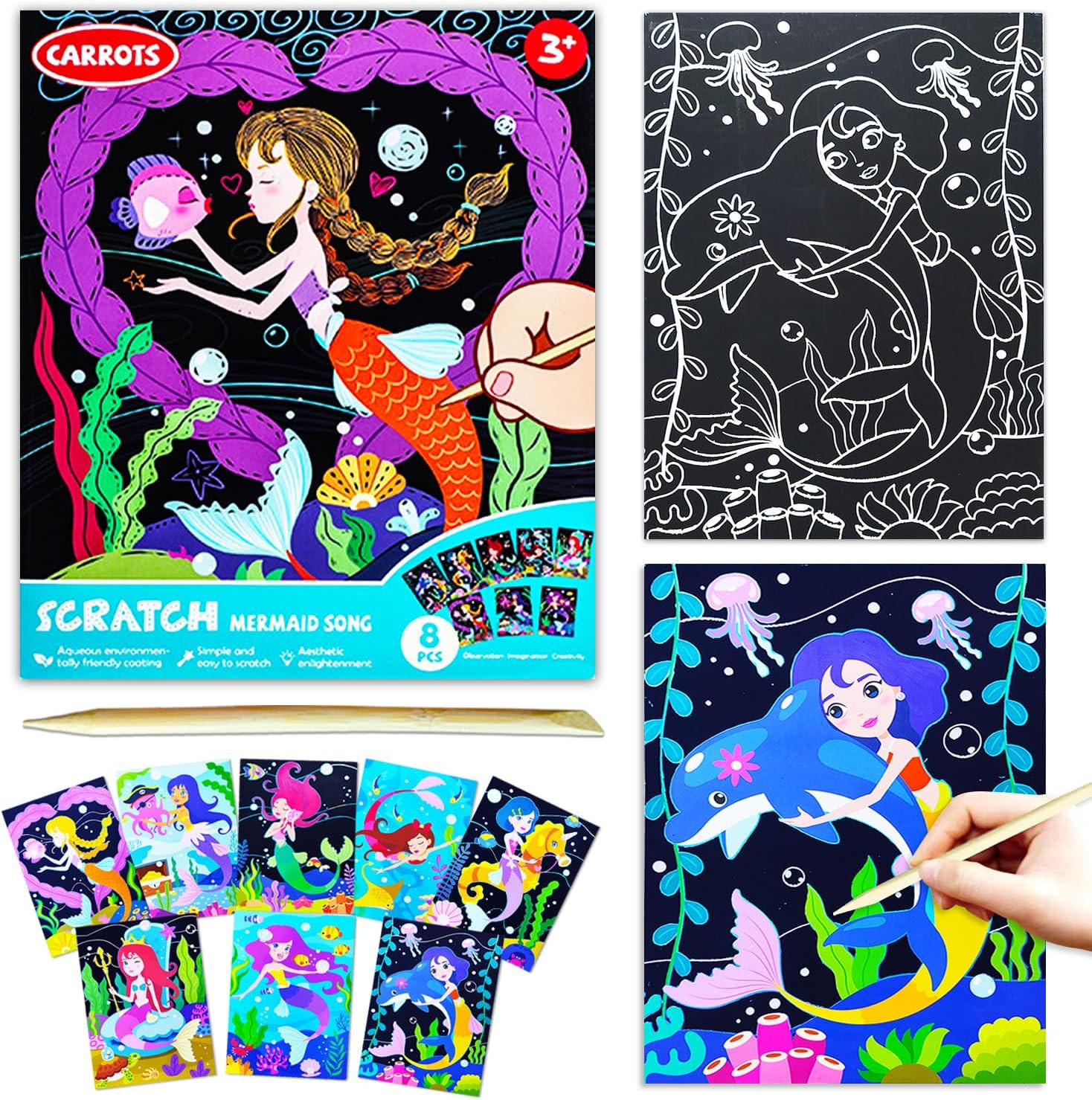 Scratch Art for Kids, Mermaids Black Rainbow Scratch Paper Set-Arts and Crafts &