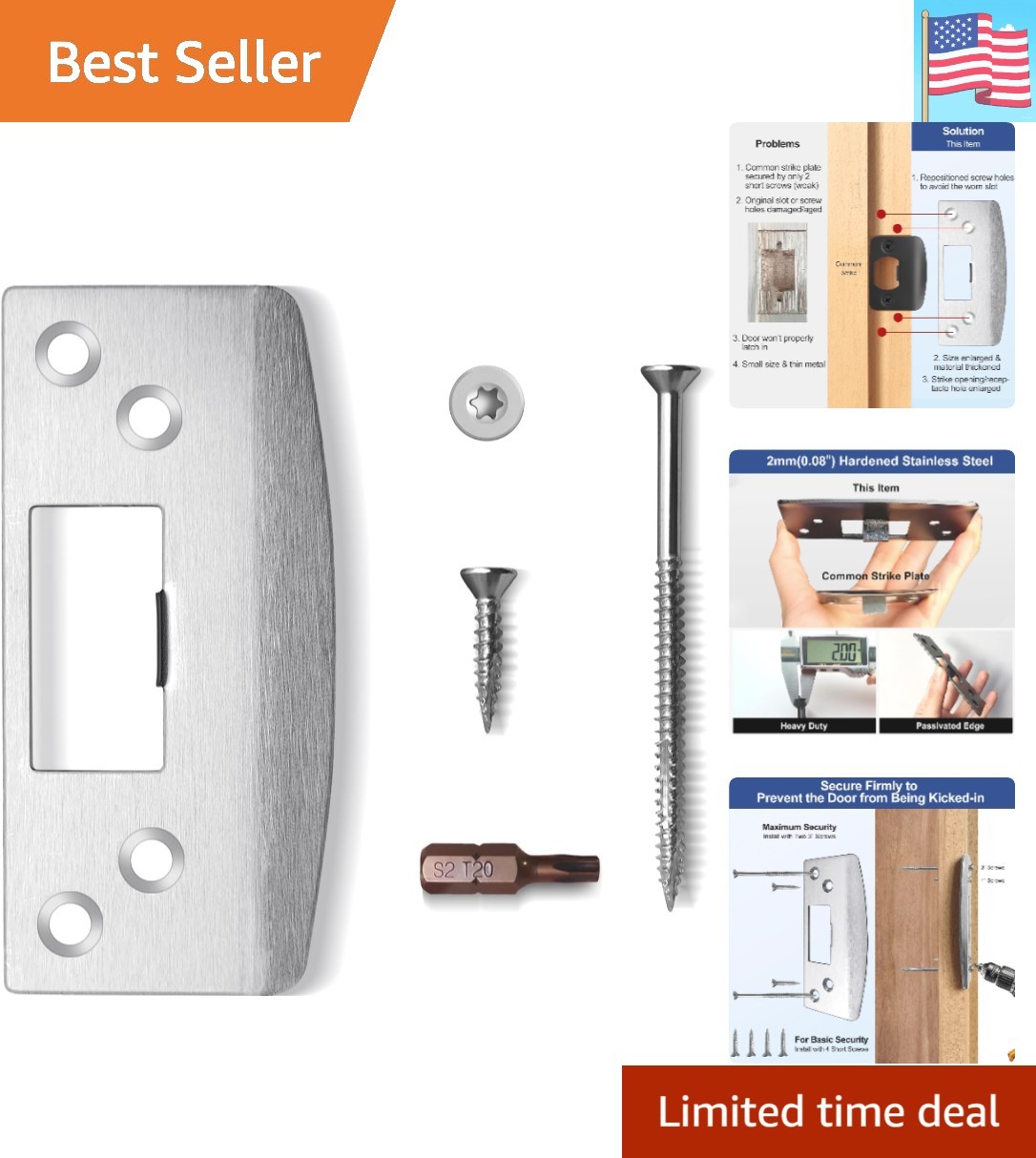 Durable Satin Nickel Oversized Strike Plate with Torx Screws for Easy Install