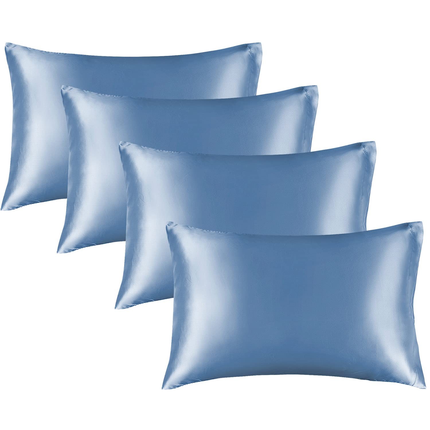 Silky Pillowcase 4 Pack, Cooling 20x36, Hair Protection, Airy Blue