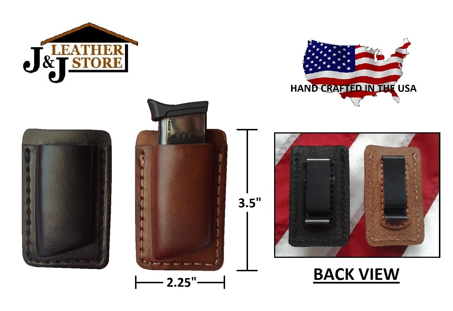 J&J RUGER LCP 380 PREMIUM LEATHER MAGAZINE HOLDER HOLSTER W/ BELT CLIP